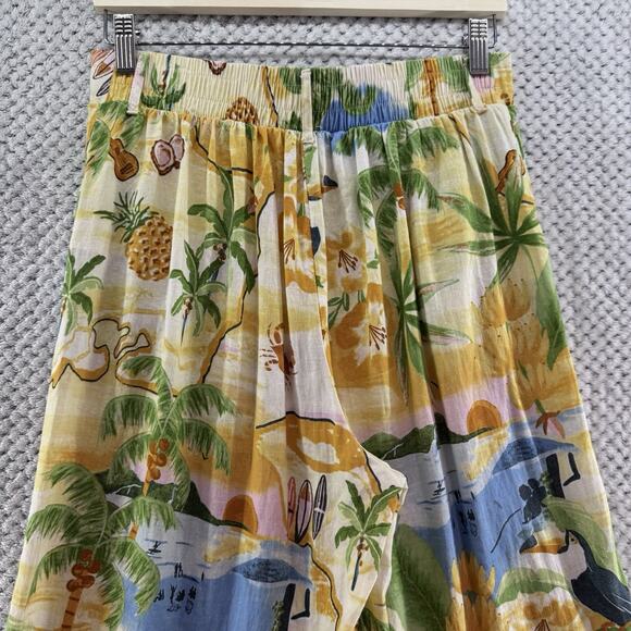 Rachel Zoe Pants S Yellow Linen Tropical Novelty Print PullOn High Rise Wide Leg - Picture 6 of 15